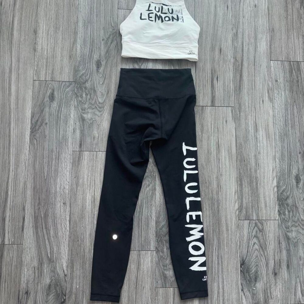 Lululemon Energy High-Neck Longline Bra Ed Curtis + Wunder Train Leggings Size 4